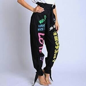 K Too Highwaist Black Paperbag Pants Size L Waist Sash Two Ankle Ties Streetwear